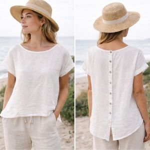 Terzo Millennio Italian Linen Top White Minimalist Neutral Coastal Quiet Luxury